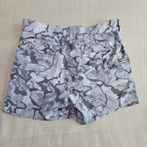 Camo Blue and Gray Men's Flat Front Shorts - Picture 2 of 13
